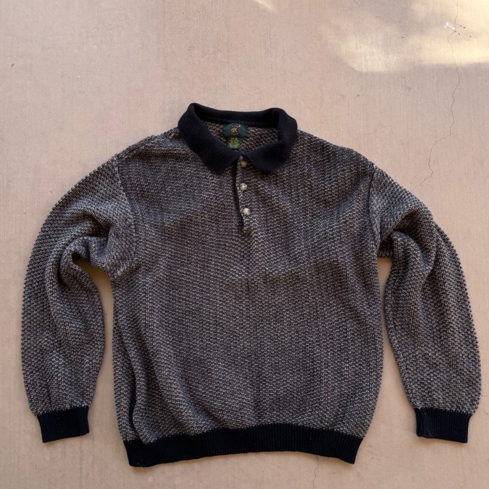 Vintage 90s Club Room Sweater Mens XL Cotton Knit Polo Grandpa Core